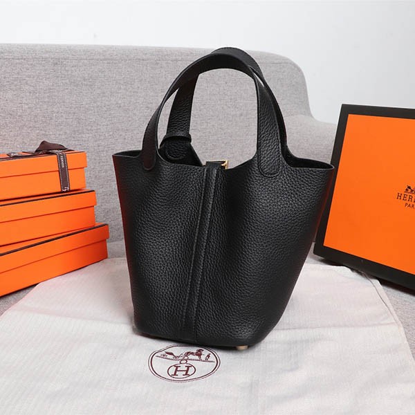 Rare! Hermes Picotin PM/MM Noir Silver Gold ern23301