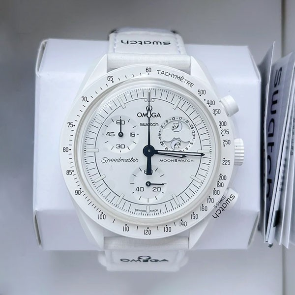 Omega Swatch Snoopy Replica Bio Ceramic Moon Swatch Mission to the Moon Phase White Replica SO33W700