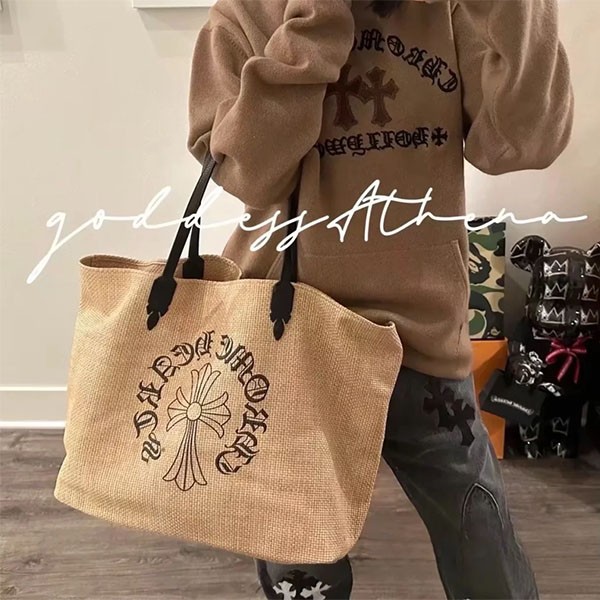 CHROME HEARTS BEACH BAG STRAW RAFFIA TOTE BAG MEDIUM BEIGE