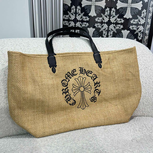 CHROME HEARTS BEACH BAG STRAW RAFFIA TOTE BAG MEDIUM BEIGE