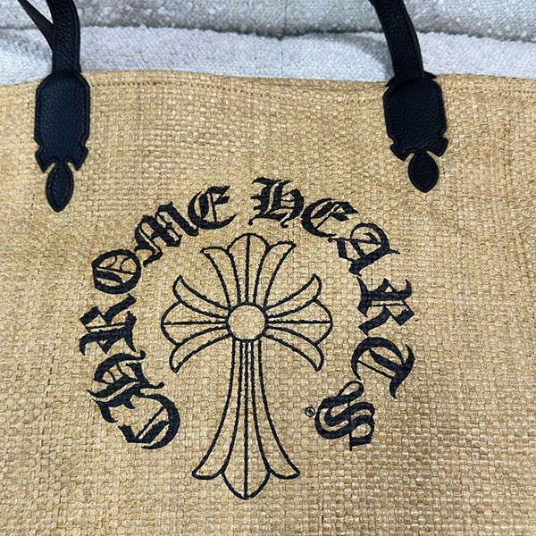 CHROME HEARTS BEACH BAG STRAW RAFFIA TOTE BAG MEDIUM BEIGE