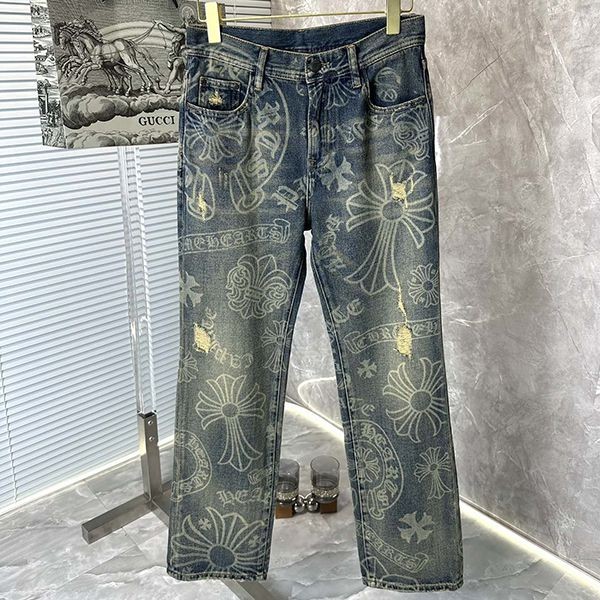 Chrome Hearts Cemetery Cross Patch Replica Denim Pants Popularity NO.1 Kud80426