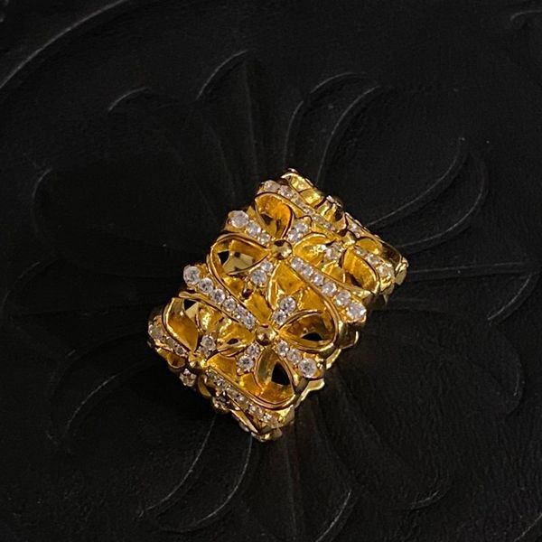 Nice Chrome Hearts Diamond Cemetery Cross Gold Ring Kuv91905