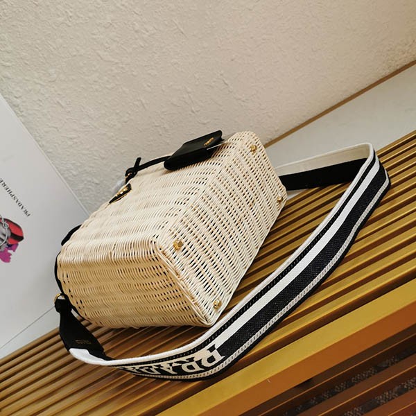 Prada Wicker Canvas Basket Bag Replica pun59952