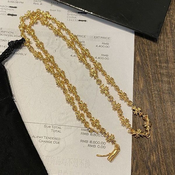 No.1 Popular Chrome Hearts 22K Tiny E x Diamond Necklace Replica CH Plus Kun07678