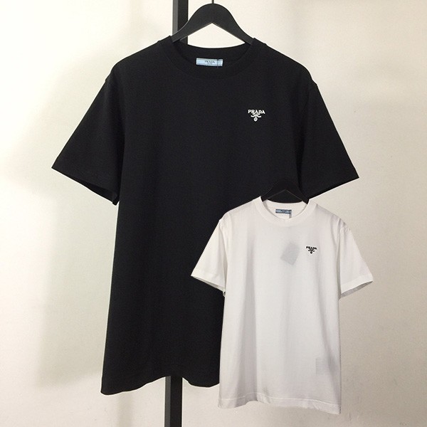 Prada logo embroidered cotton T-shirt replica 2 colors puj21277 Prada logo embroidered cotton T-shirt replica 2 colors puj21277
