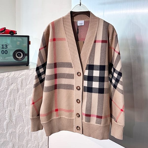 N-grade recommended Burberry fake check technical wool jacquard cardigan Baa96367