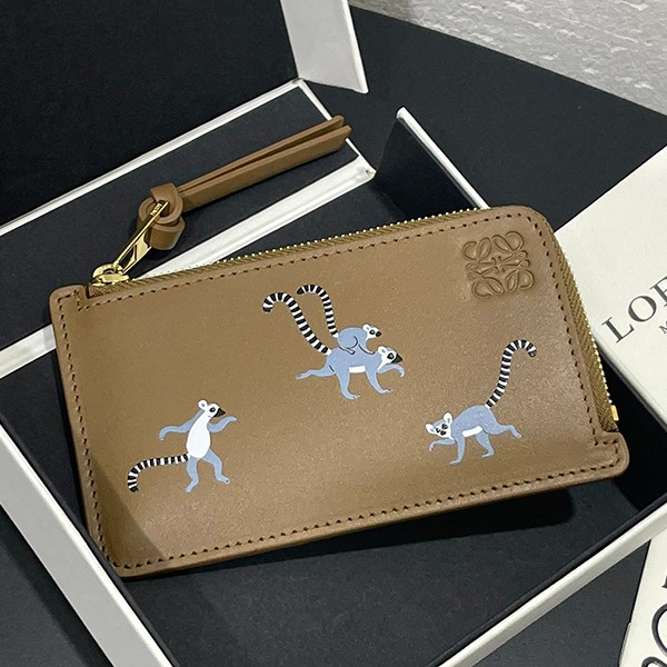 Lovely Loewe Faux Satin Calf Lemur Coin Card Holder Wallet lop29095