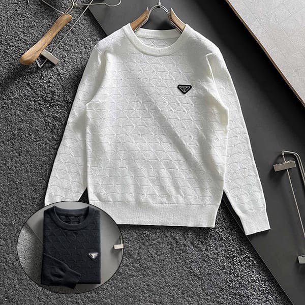 Eye-catching colors Prada fake superfine wool crew neck sweater 2 colors pup16246