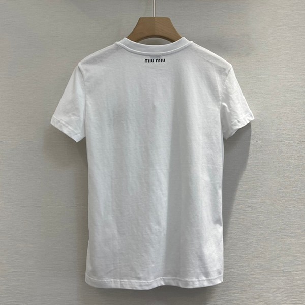 Popular all over the world? Miu Miu logo crystal glitter T-shirt short sleeve fake myi35470