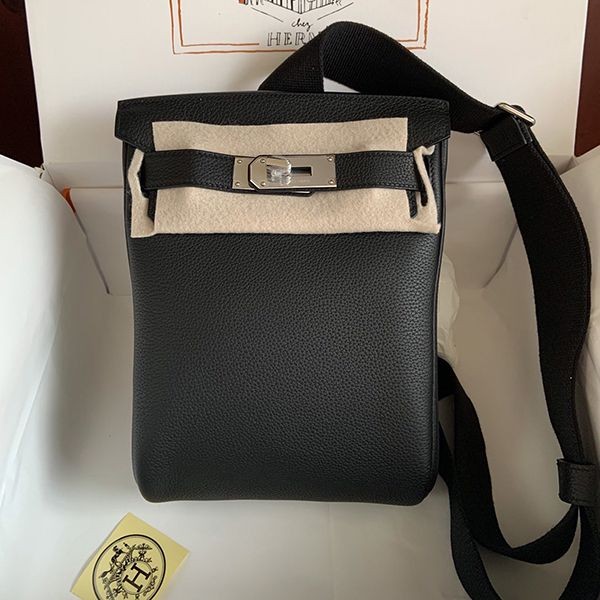 For stylish men ☆ Hermes Hac a dos Noir leather backpack replica ery75864