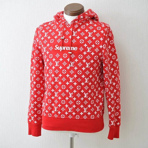Limited edition ★ Very popular Supreme Louis Vuitton hoodie replica box logo monogram red vuu71077