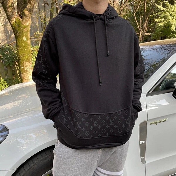 Louis Vuitton Monogram Circle Cut Hoodie Replica Black Hoodie 1A8FHE