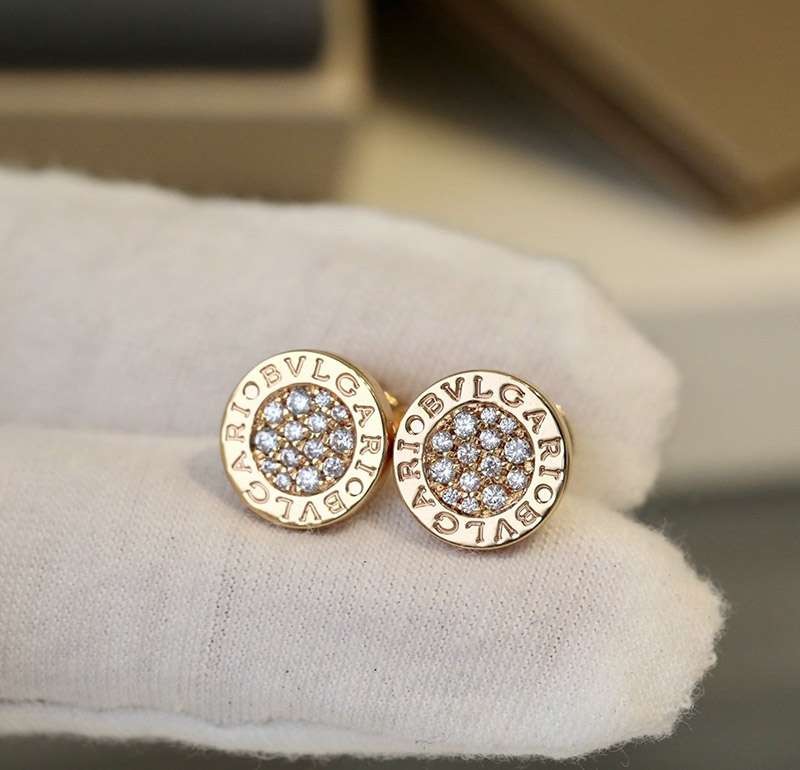 Rare Bulgari 18K Yellow Gold Diamond Earrings Parody [Tracking Included] Bun03502