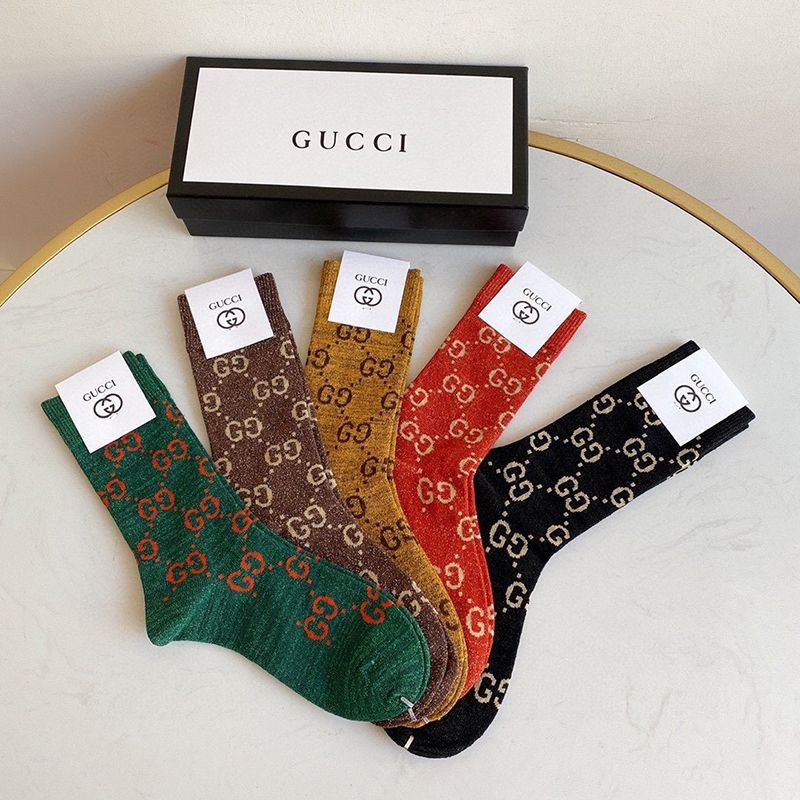 Eye-catching colors ☆ Gucci GG Web Stripe Cotton Socks Fake 5-Pair Set gul86478