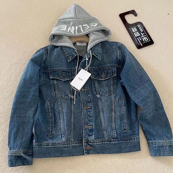 Free shipping Celine replica layered denim jacket logo hoodie Cey48510