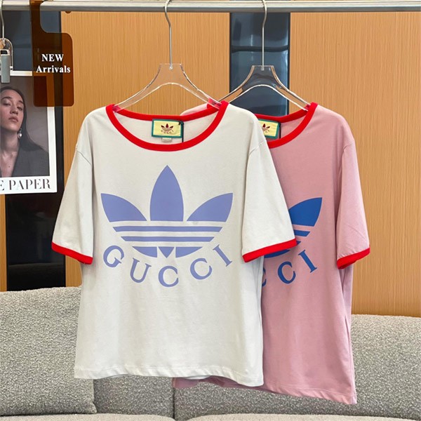 Rare color [Collaboration ★] Adidas x Gucci fake cotton jersey T-shirt 2 colors 702612XJEB15939