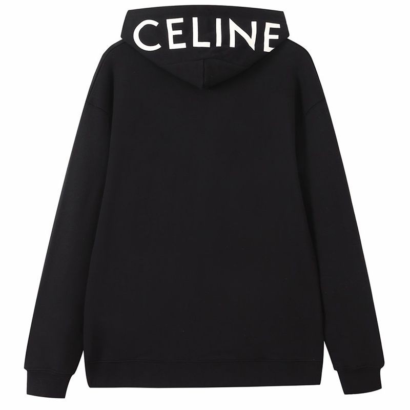 The hottest topic! Celine logo black cotton fleece hoodie replica 2Y497670Q38AW