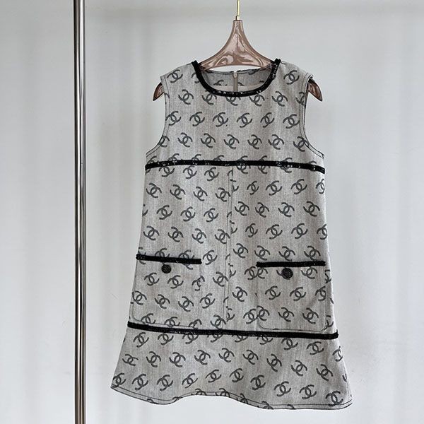 New Spring/Summer Chanel Dress Cotton Jacquard & Sequins Fake shu28103