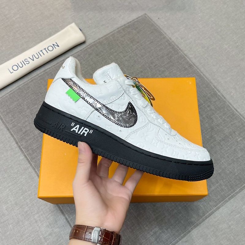 Hard to find Louis Vuitton x Nike replica Monogram Air Force 1 collaboration sneakers in black and white nav57450