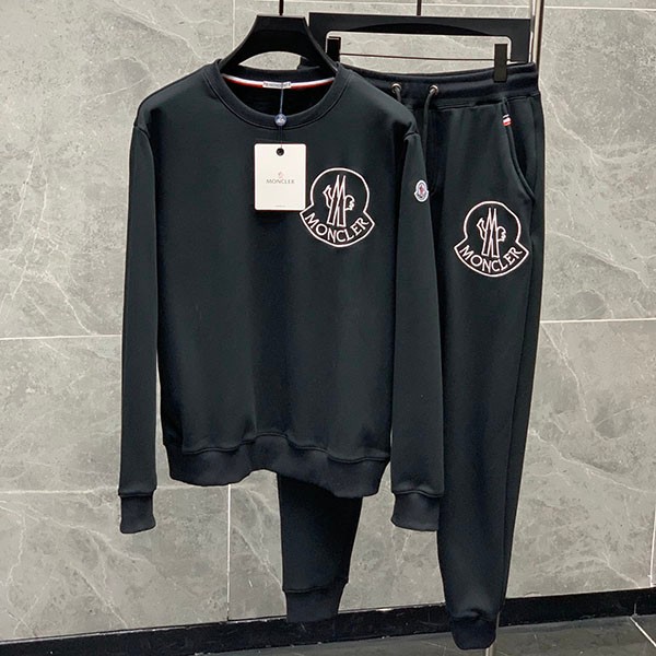 Best Price Moncler Replica Cotton Fleece Sweatshirt Set Black mom89459