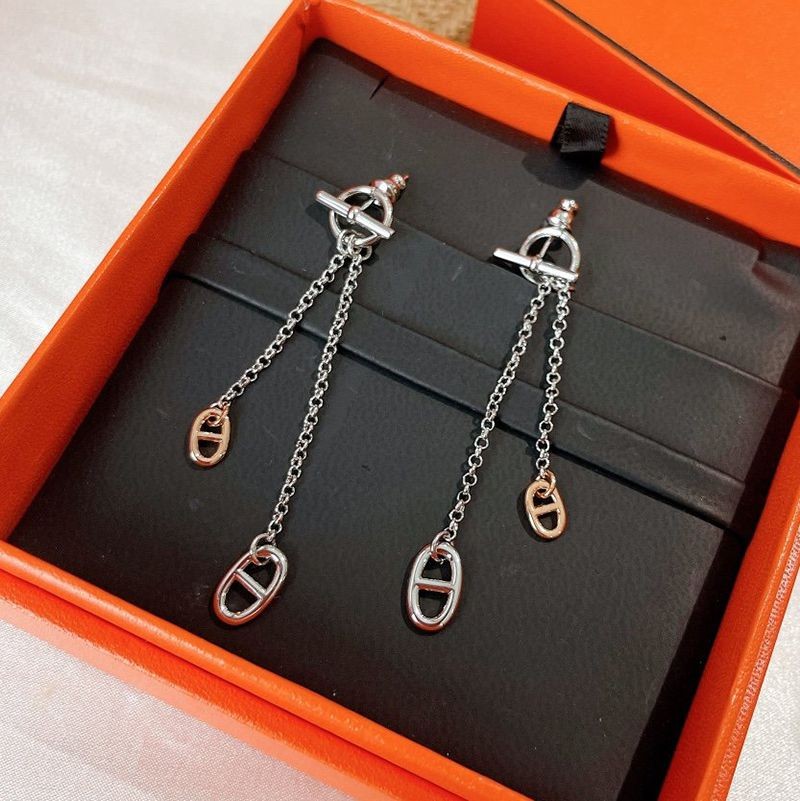 New for Autumn/Winter★Hermes New Farandole Replica★Silver and Pink Gold Earrings H119540B 00