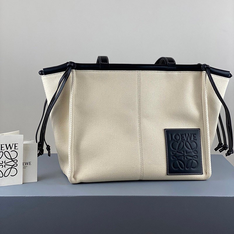 Loewe Tote Bag Replica Cushion Tote Small Canvas Calfskin Lot20744 Tote Bag Anagram
