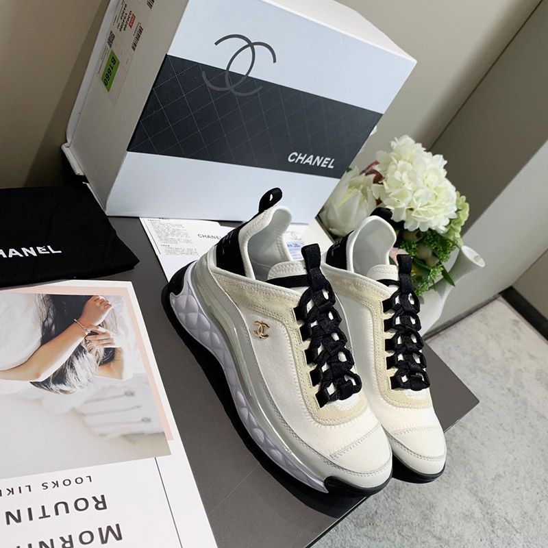 Chanel discontinued Coco Mark fake leather x fabric sneakers G35617