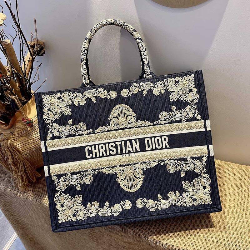 Best Price Guarantee Dior Book Tote Replica Blue Embroidered Calfskin 2 Sizes dey92412
