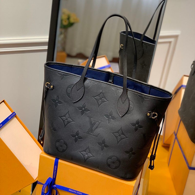 [Very Popular] Louis Vuitton Neverfull MM Replica Black Monogram Empreinte Tote Bag M45685