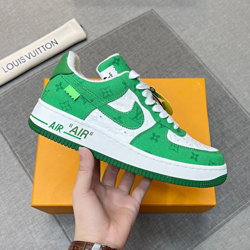 Louis Vuitton x Nike Replica Monogram Air Force 1 Collaboration Sneakers Green x White nav59114