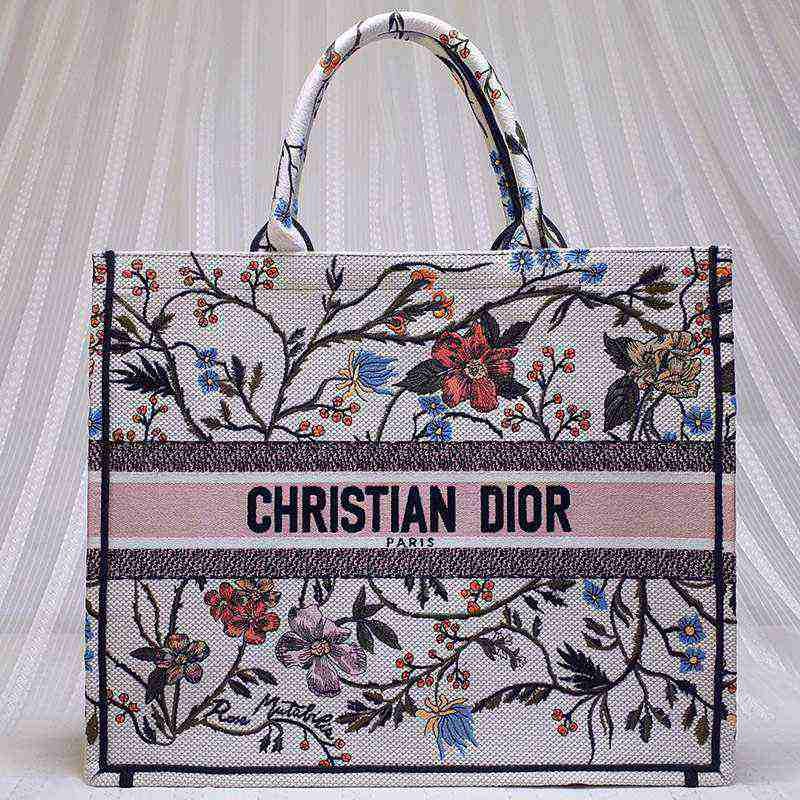 Hard to find replica Dior book tote with hibiscus embroidery in two sizes dee02350