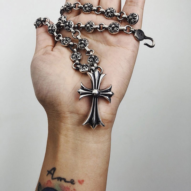 Cute Chrome Hearts Necklace Replica CH Cross & 1 Ball Chain 20" 50cm Kuw71741