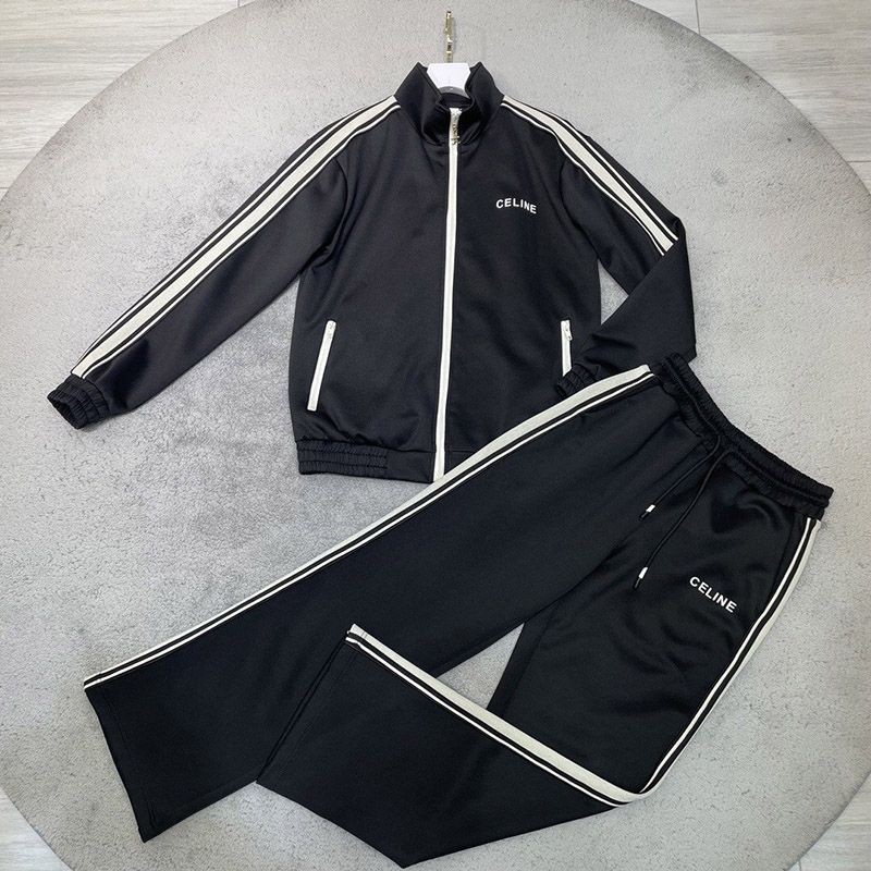 Celine Embroidered Reversible Athletic Fake Loose Sweatshirt Top and Bottom Set Cei22153