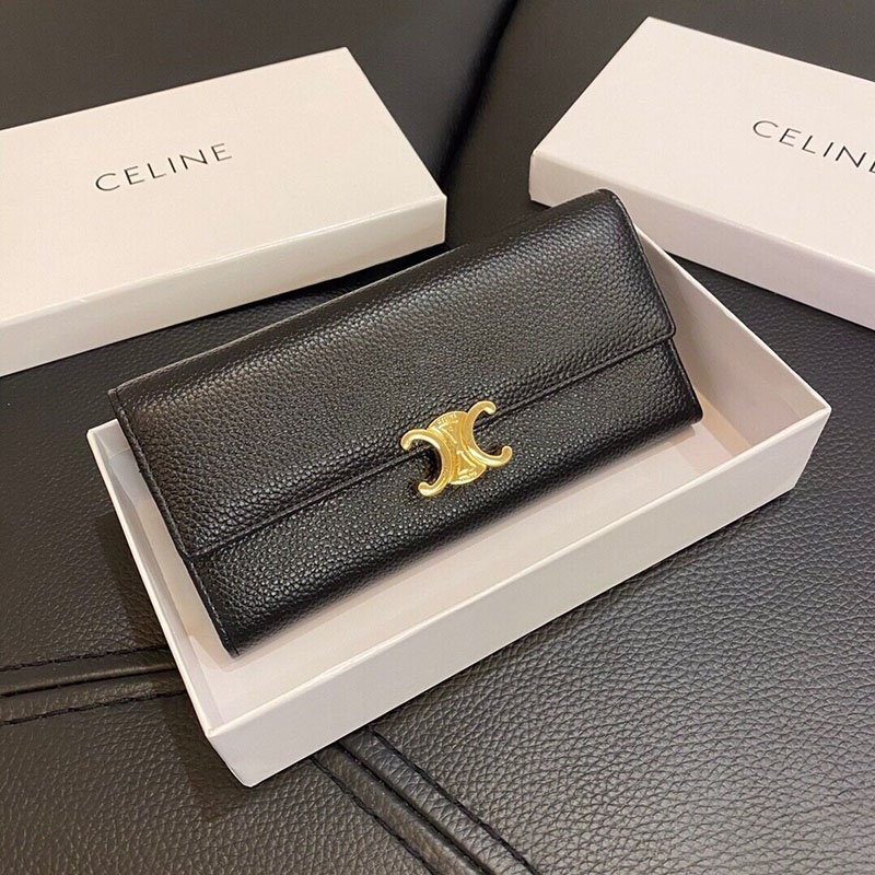 Sold out Celine Replica Large Triomphe Flap Wallet Lambskin Long Wallet Ceq81746
