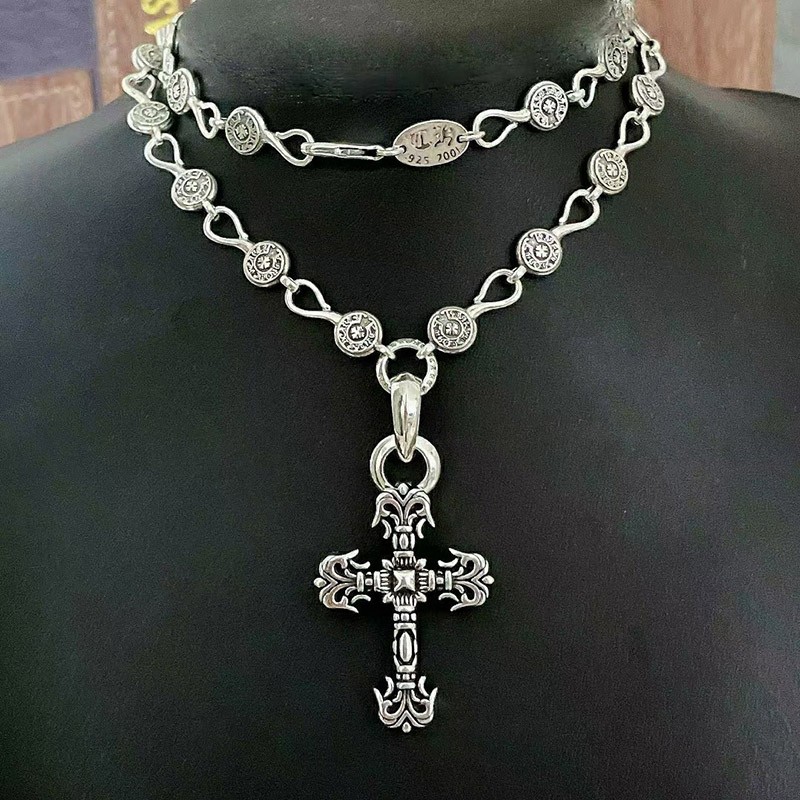 ★Popular in Japan! Chrome Hearts Filigree Cross Ball Chain Necklace Kut92553