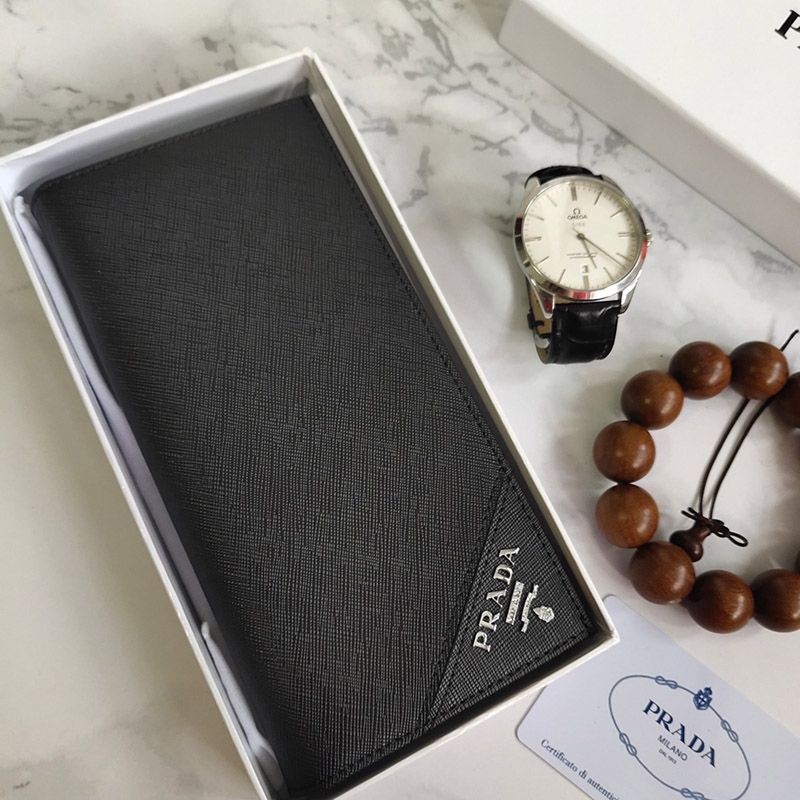 Prada Zippered Long Wallet Saffiano Triangle Replica 2MV836