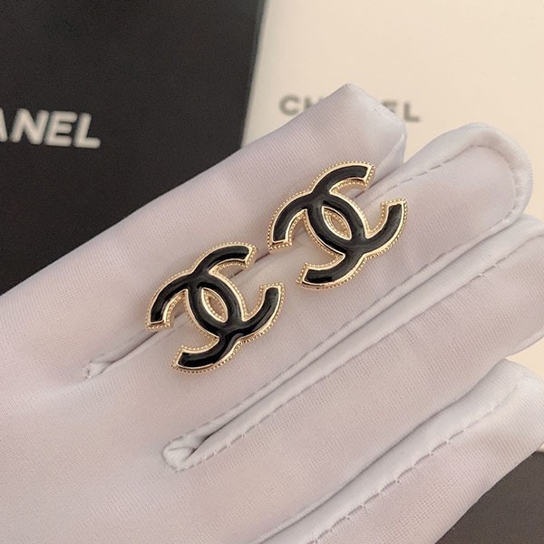 Rare Chanel CC logo earrings replica black resin & metal shs55749