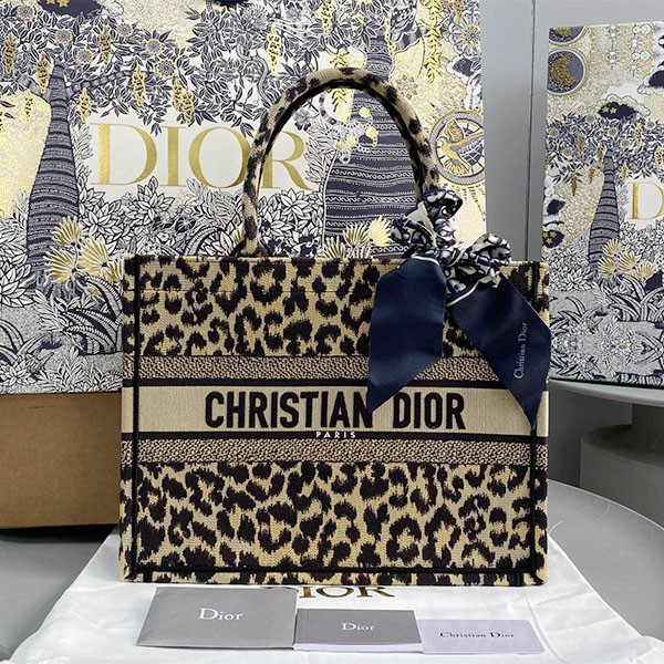 Dior Leopard Print Bag Book Tote Fake Large Leopard Embroidery M1286ZRHM