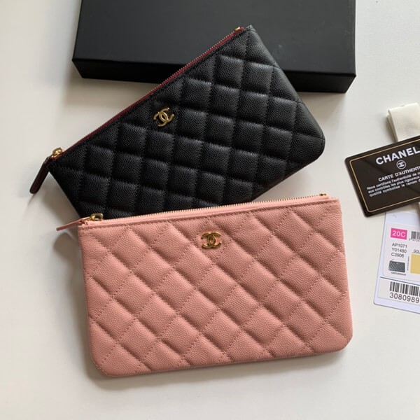 Chanel Caviar Skin Pouch Small Classic CC Logo Limited Edition Pink Replica