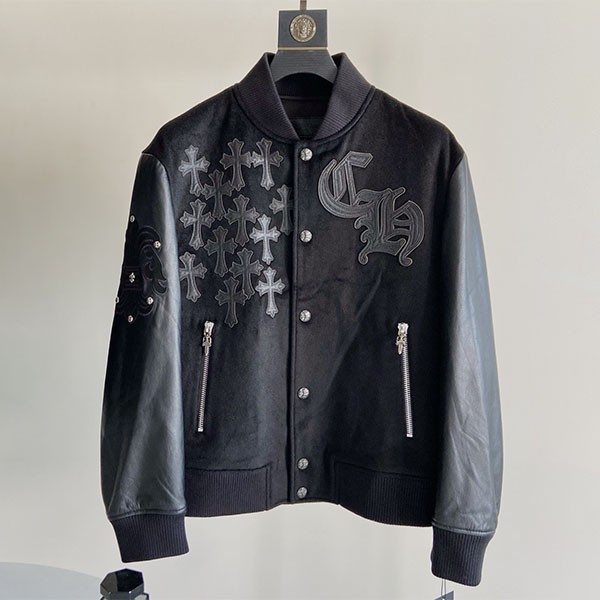 Chrome Hearts Leather Sleeve Jacket Replica ◆Cemetery Cross & BS Flare Kuk07947