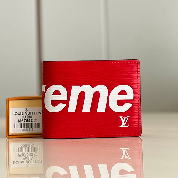 Sold out! Supreme Replica Louis Vuitton x Supreme PF Slender Wallet Bi-fold Wallet Red vuc28374