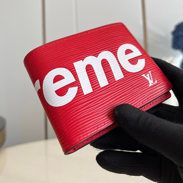 Sold out! Supreme Replica Louis Vuitton x Supreme PF Slender Wallet Bi-fold Wallet Red vuc28374