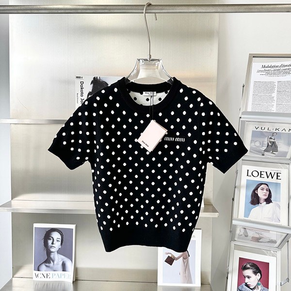 Miu Miu replica polka dot viscose short sleeve sweater myk08033
