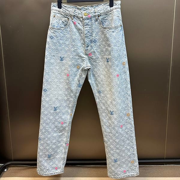 Luxury brand Louis Vuitton fake monogram denim pants 1AFRY0
