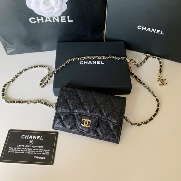 No customs duties Chanel chain wallet caviar skin replica sho98151