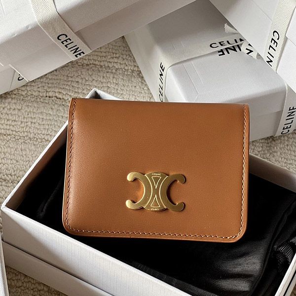 Best Price Challenge Celine Triomphe Replica Shiny Calfskin Compact Wallet CES52660
