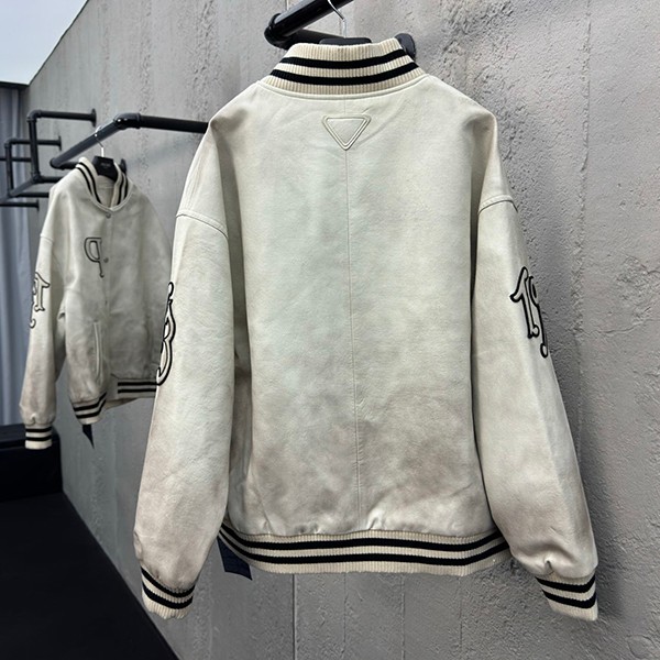 Sold out Prada patched leather bomber jacket replica pus51883