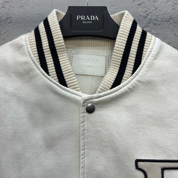Sold out Prada patched leather bomber jacket replica pus51883