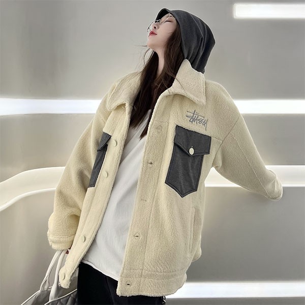 Stussy fake SHERPA logo fluffy sherpa jacket suf75215